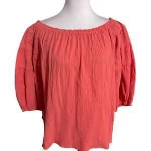 Before You Elegant Coral Gauze Off Shoulder Blouse